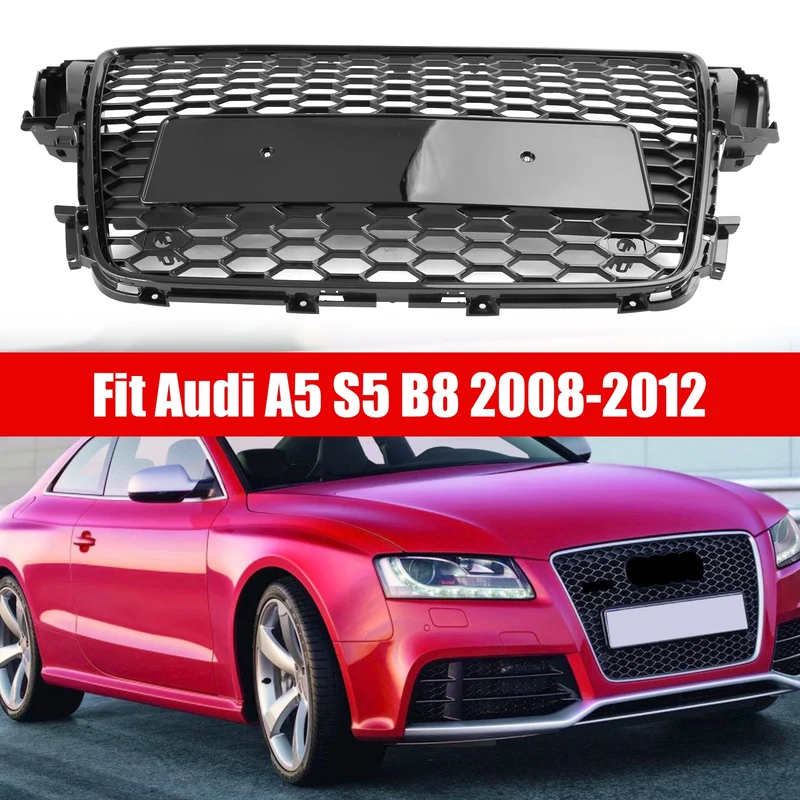 Calandre Sport RS5 Audi A5 S5 B8 Nid Abeilles Noir Brillant