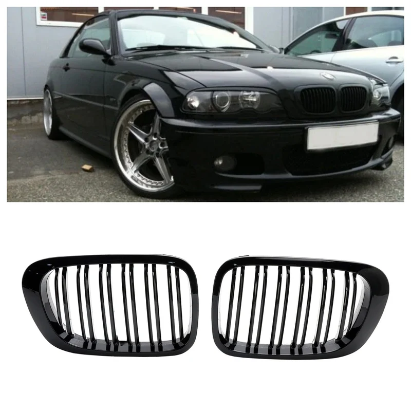 Calandre Avant Double Ligne Noir Brillant BMW E46 Coupé Cabriolet 1998-2001