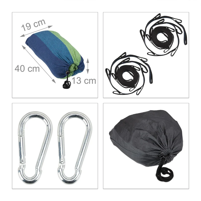 Hamac double très confortable extérieur intérieur pour 2 personnes 300 x 150 cm pratique transportable en coton gris 13_0012349
