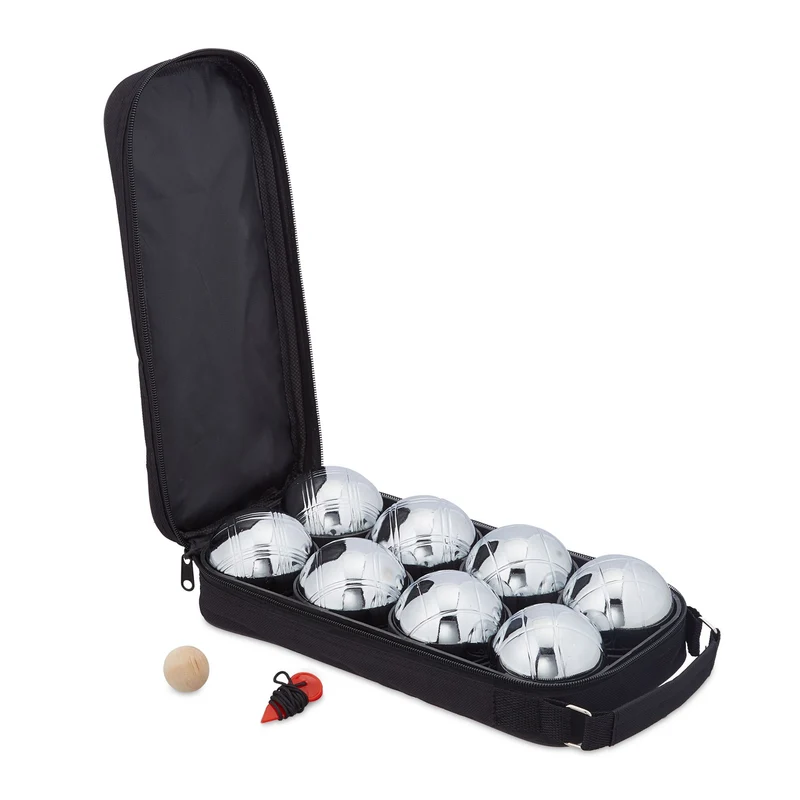 Lot de huit boules de pétanque jeu de jardin extérieur convivial 8 x 8 cm en acier argenté 13_0011946