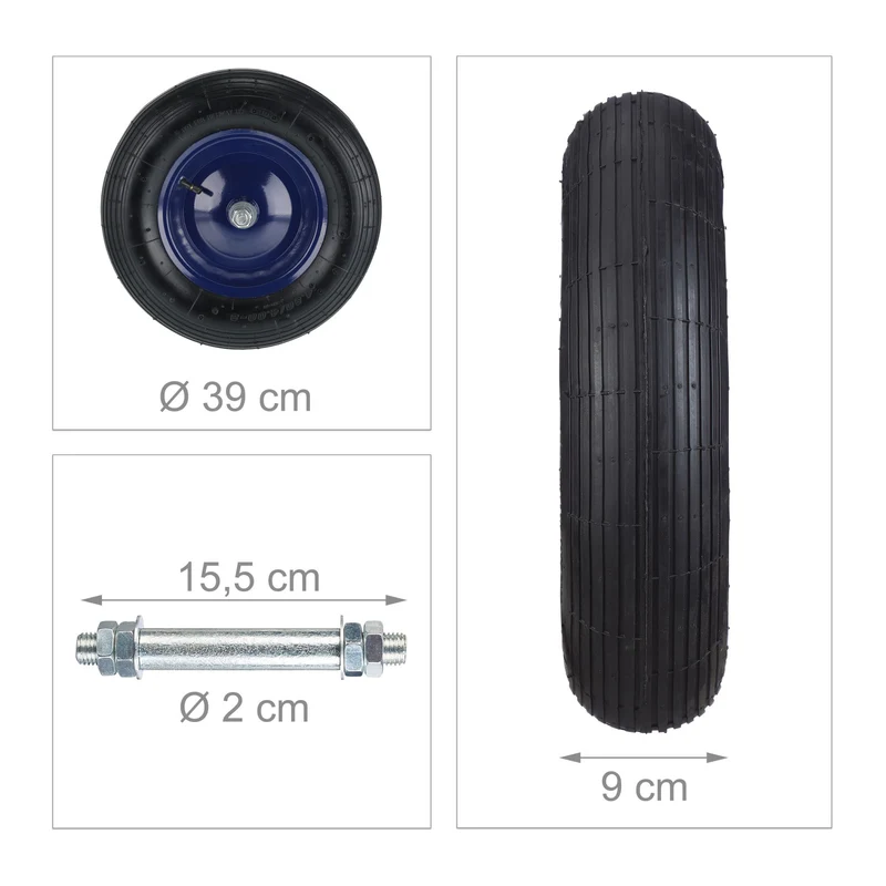 Roue de brouette en caoutchouc 4.80 4.00-8 pompage facile axe inclus surface profilée en acier bleu 13_0010701