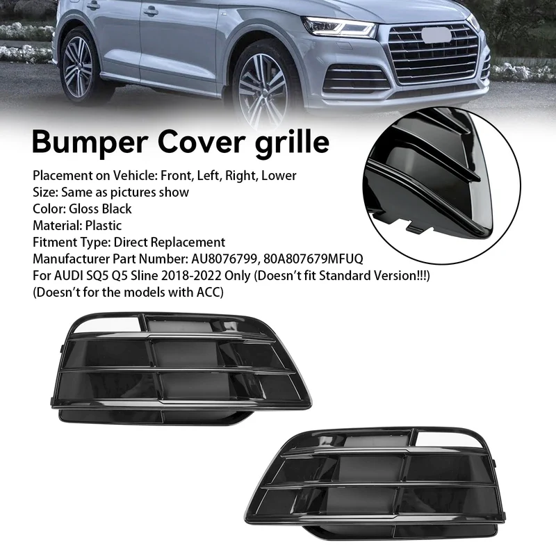 Grille Pare-Choc Noir Brillant Audi Q5 SQ5 S-Line 2018-2022 80A807679MRU6