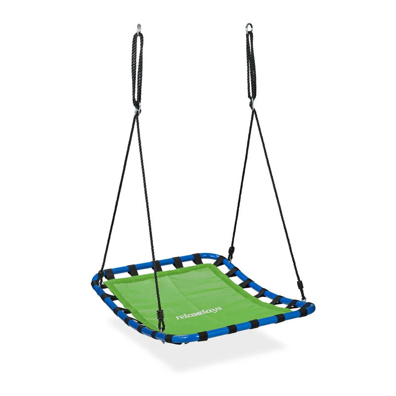 Balançoire nid d'oiseau rectangulaire extérieur jardin confort renforcé structure en acier verte 13_0011777