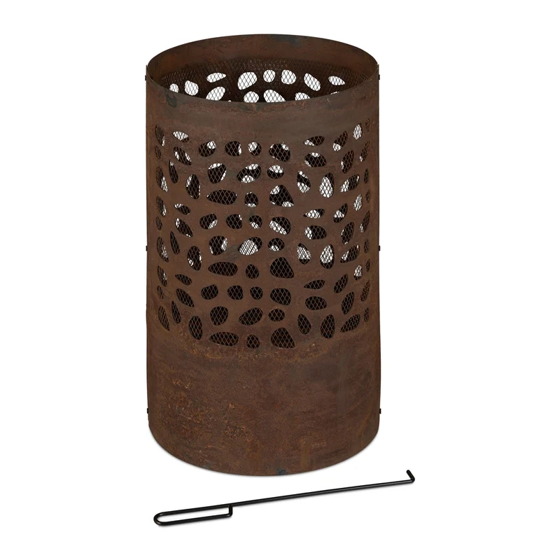 Brasero de jardin rustique avec pare-étincelles 70 x 70 x 30 cm support surélevé chauffage extérieur en acier corten 13_0011163