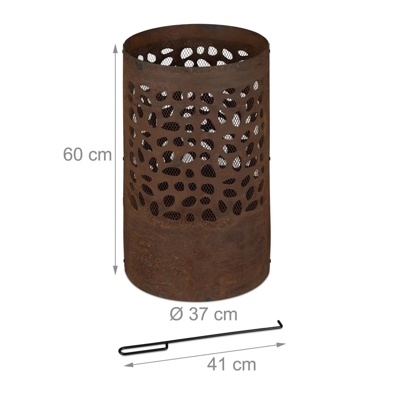 Brasero de jardin rustique avec pare-étincelles 70 x 70 x 30 cm support surélevé chauffage extérieur en acier corten 13_0011163