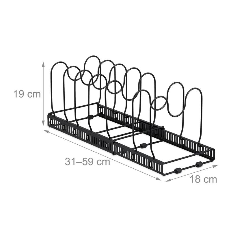 Organisateur extensible de cuisine 6 compartiments pratiques pour casseroles et poêles en métal noir 13_0015295