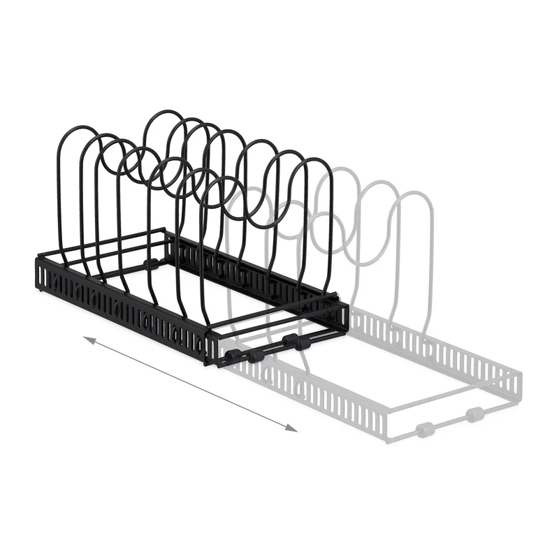 Organisateur extensible de cuisine 6 compartiments pratiques pour casseroles et poêles en métal noir 13_0015295