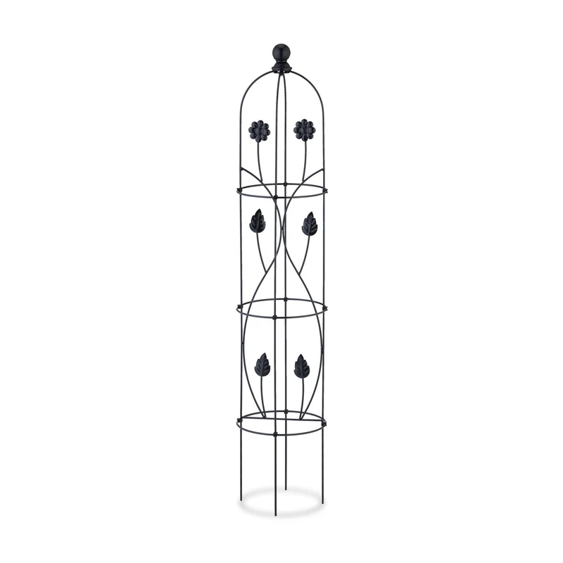 Lot de 2 tuteurs à tomates support plantes grimpantes 150 x 20 x 20 cm design floral élégant en métal noir 13_0012449