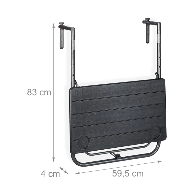 Table suspendue rabattable pour balcon pratique 60 x 40 cm avec porte-boissons style contemporain en plastique noir 13_0010260