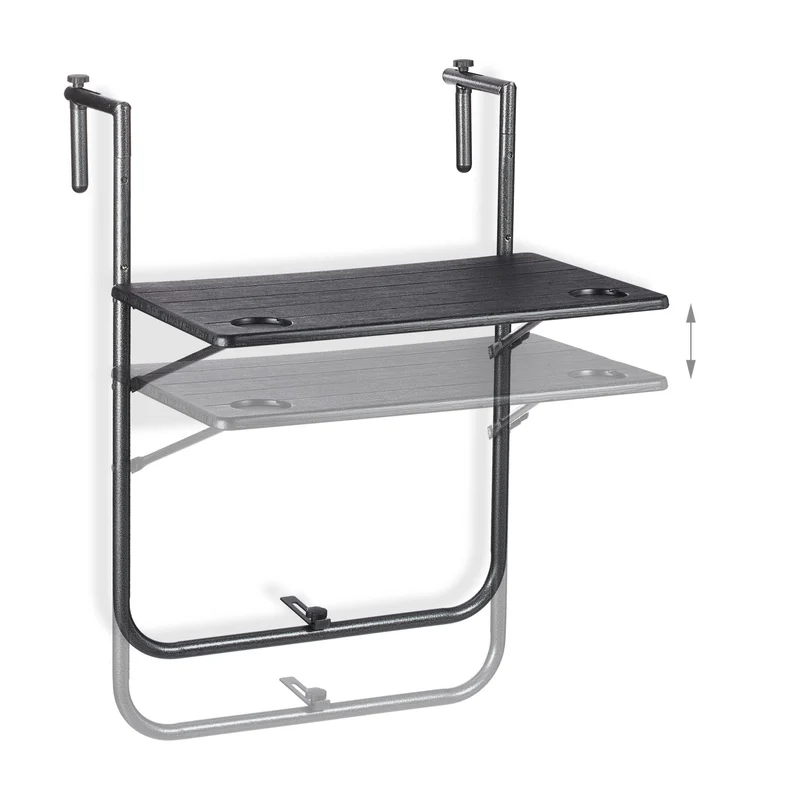 Table suspendue rabattable pour balcon pratique 60 x 40 cm avec porte-boissons style contemporain en plastique noir 13_0010260