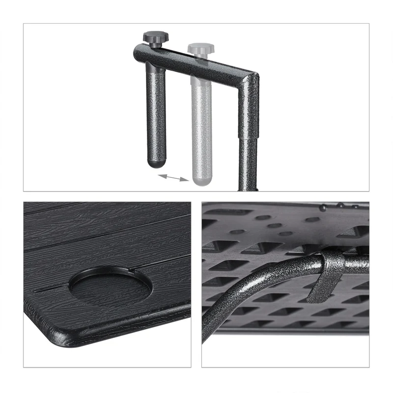 Table suspendue rabattable pour balcon pratique 60 x 40 cm avec porte-boissons style contemporain en plastique noir 13_0010260