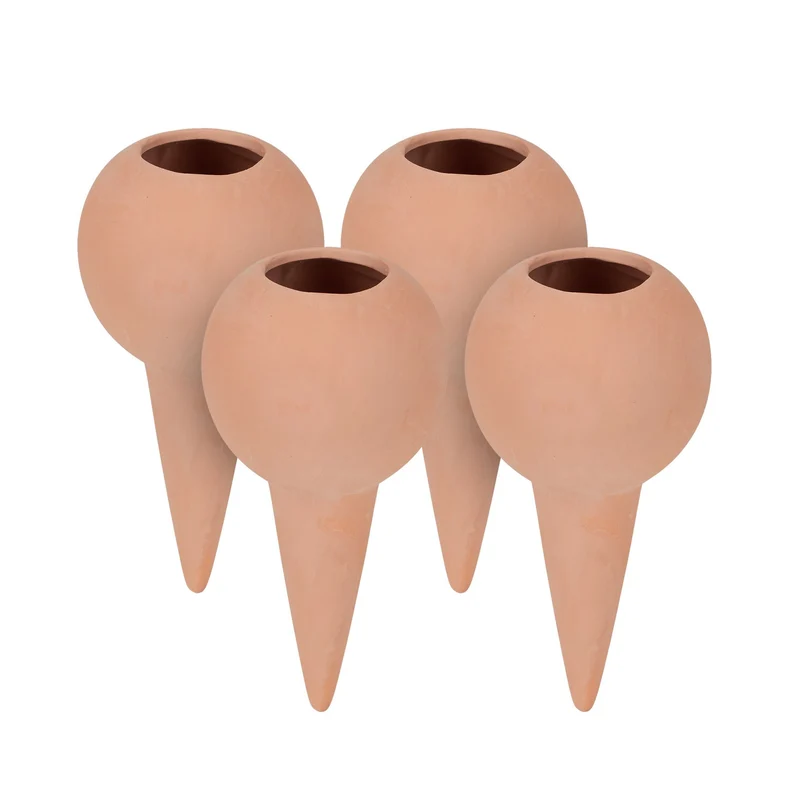 Lot de 4 cônes d'arrosage automatiques pour plantes intérieur extérieur 12 x 12 x 20 cm en argile terracotta 13_0012612