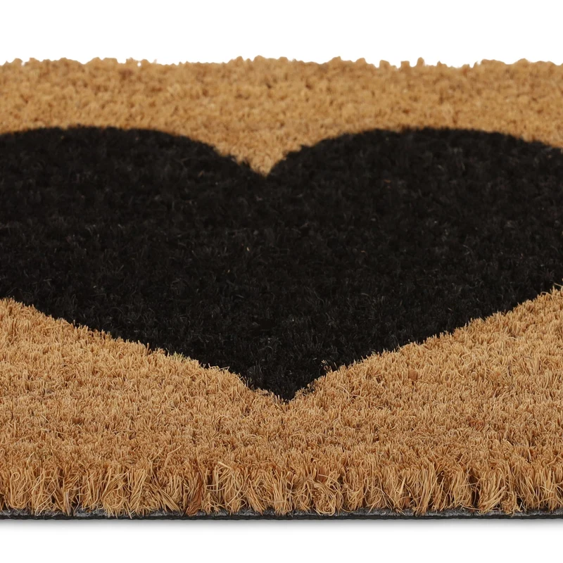 Tapis de porte antidérapant intérieur extérieur motif coeur 80 x 40 x 1 cm en fibres de coco marron 13_0015586
