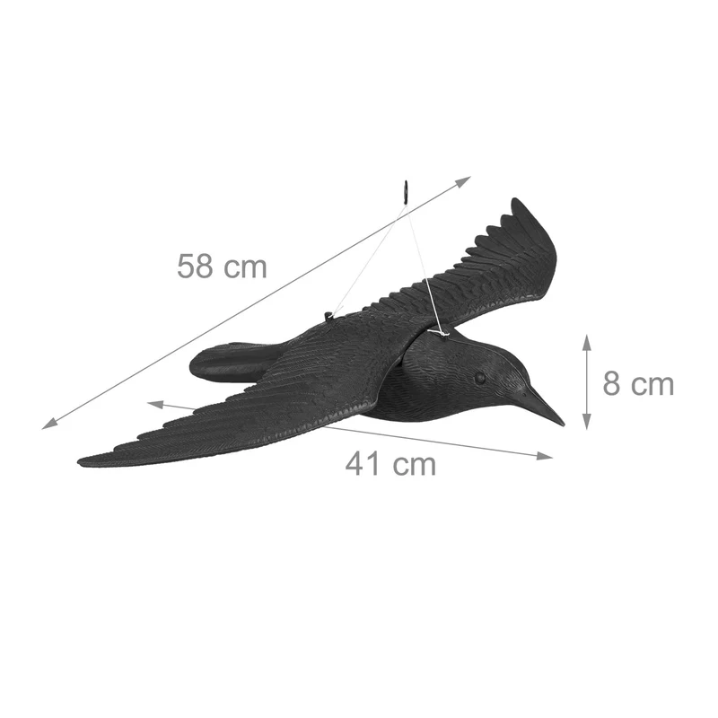 Lot de 2 épouvantails corbeaux anti-pigeons extérieur facile à suspendre balcon jardin en plastique noir 13_0013522
