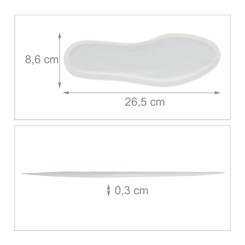 Lot de 20 patchs chauffants pour pieds froids randonnée ski 28,5 x 9,5 cm en non tissé blanc 13_0013590
