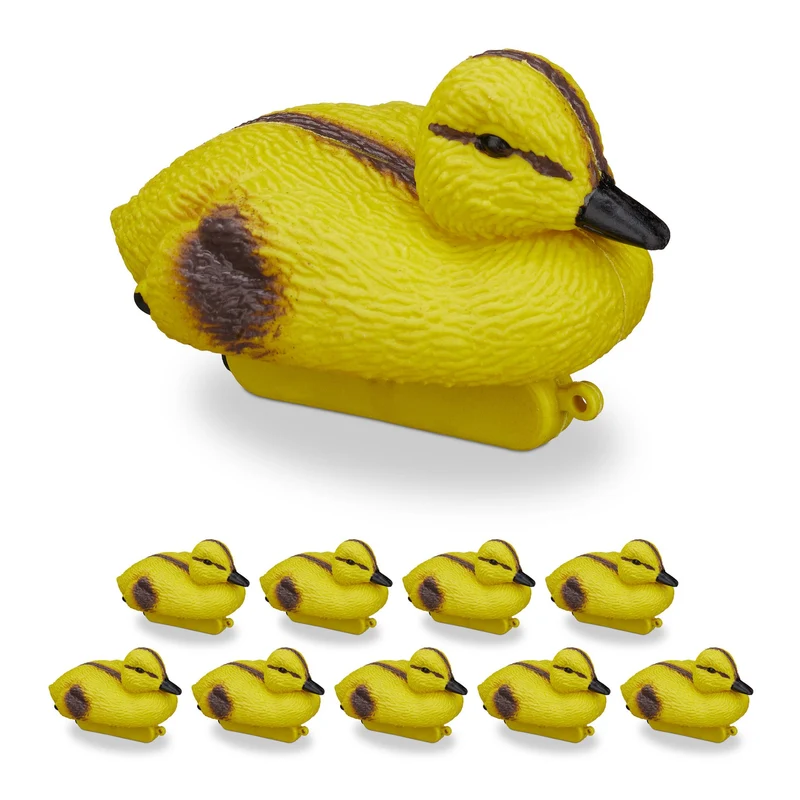 Lot de 10 figurines de canards décoratifs pour fontaine jardin 9 x 5 x 5 cm en plastique jaune 13_0015476