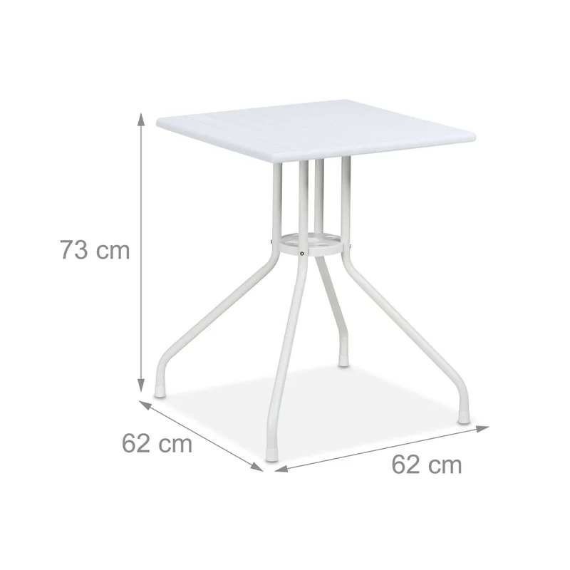 Table de jardin carrée design moderne 80 x 80 x 74 cm pour 4 personnes en plastique blanc 13_0015783