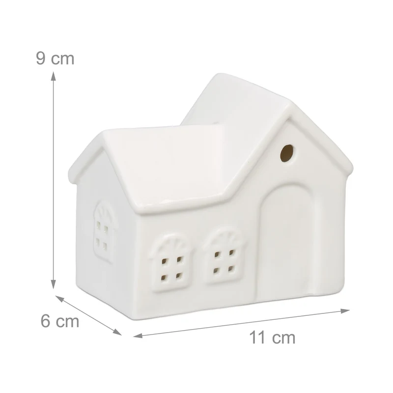 Photophore en forme de maison ambiance cosy déco intérieur 18 x 12 x 12 cm en porcelaine blanche 13_0015169