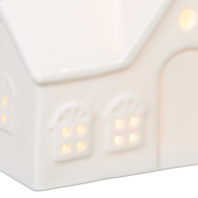 Photophore en forme de maison ambiance cosy déco intérieur 18 x 12 x 12 cm en porcelaine blanche 13_0015169