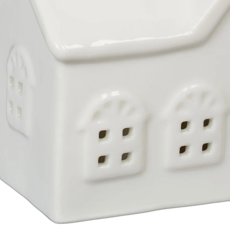 Photophore en forme de maison ambiance cosy déco intérieur 18 x 12 x 12 cm en porcelaine blanche 13_0015169