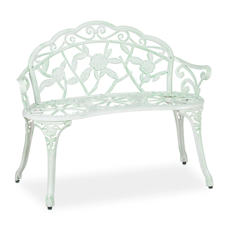 Banc de jardin romantique 2 places avec accoudoirs 120 x 50 x 75 cm en métal blanc 13_0010063