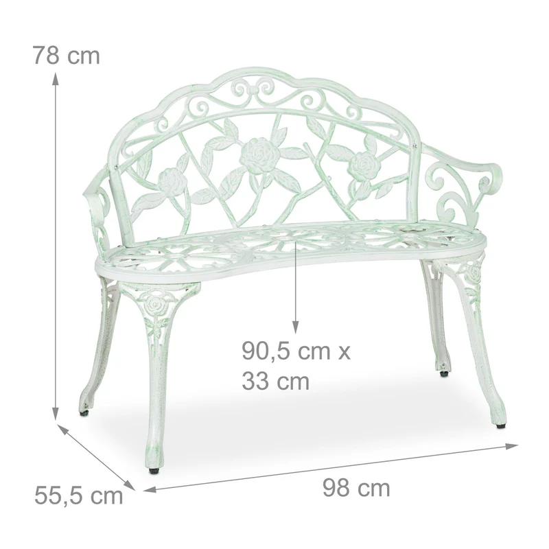 Banc de jardin romantique 2 places avec accoudoirs 120 x 50 x 75 cm en métal blanc 13_0010063