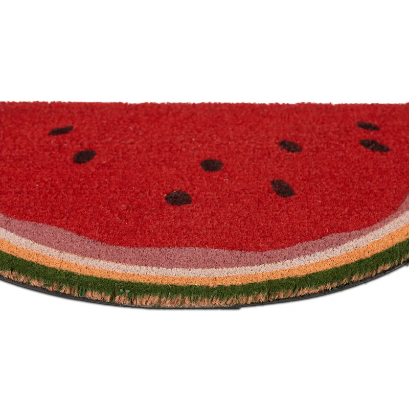 Tapis paillasson semi-circulaire design coloré intérieur extérieur 60 x 90 cm en fibres de coco vert 13_0015601