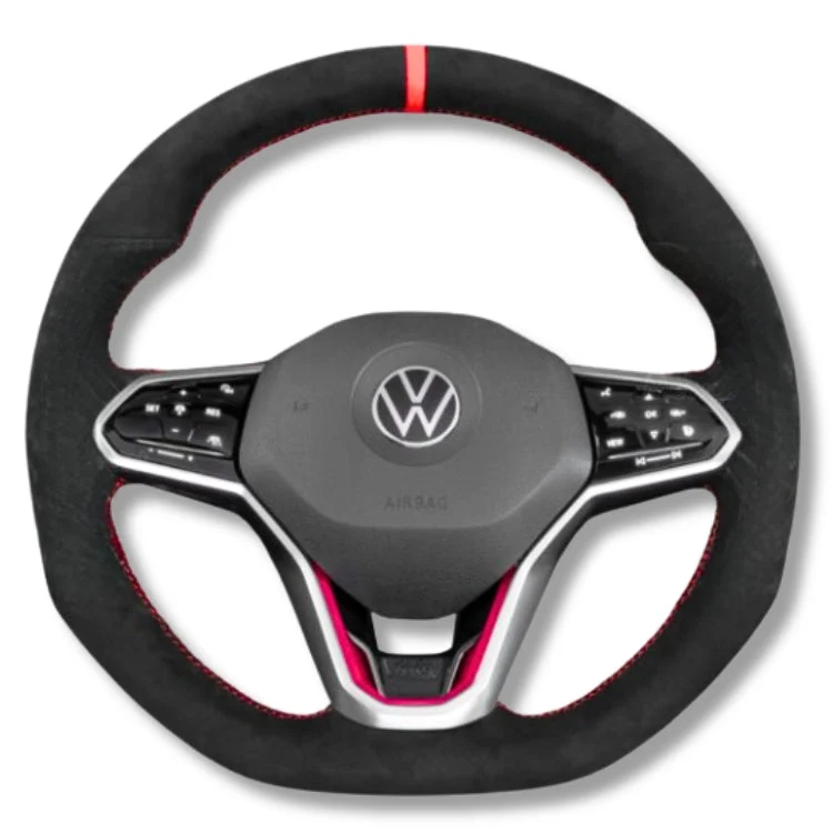 Couvre Volant Cuir VW Golf 8 GTI R Surpiqûres Rouges