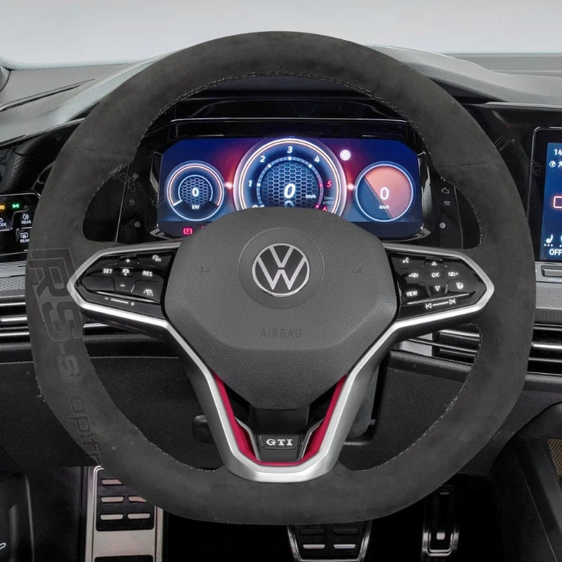 Couvre Volant Cuir VW Golf 8 GTI R Surpiqûres Rouges