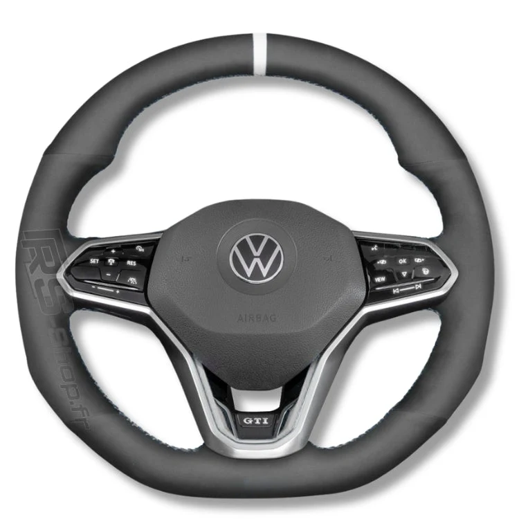 Couvre Volant Cuir VW Golf 8 GTI R Surpiqûres Rouges
