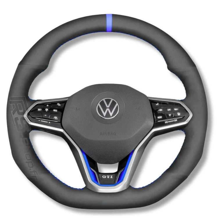 Couvre Volant Cuir VW Golf 8 GTI R Surpiqûres Rouges