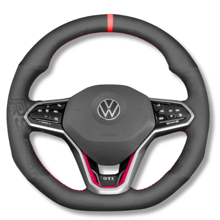 Couvre Volant Cuir VW Golf 8 GTI R Surpiqûres Rouges