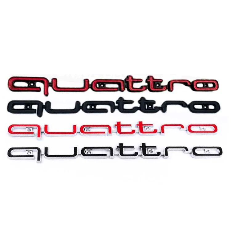 Logo Grille Calandre Quattro Badge Noir Rouge Chrome 42cm
