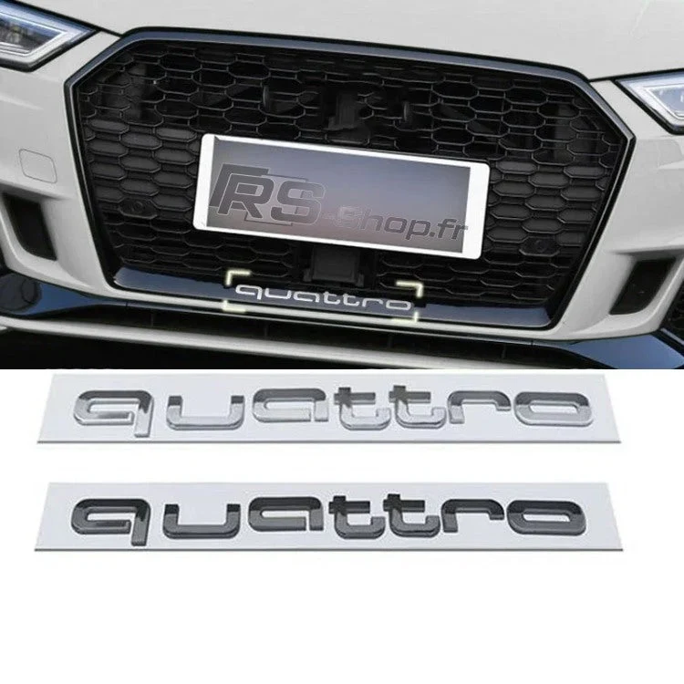 Logo Grille Calandre Quattro Badge Noir Rouge Chrome 42cm