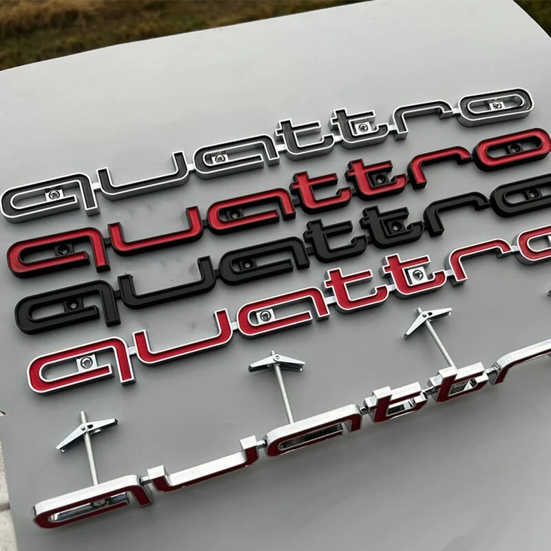 Logo Grille Calandre Quattro Badge Noir Rouge Chrome 42cm