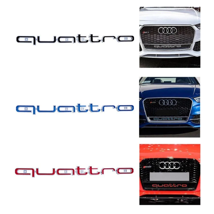 Logo Grille Calandre Quattro Badge Noir Rouge Chrome 42cm