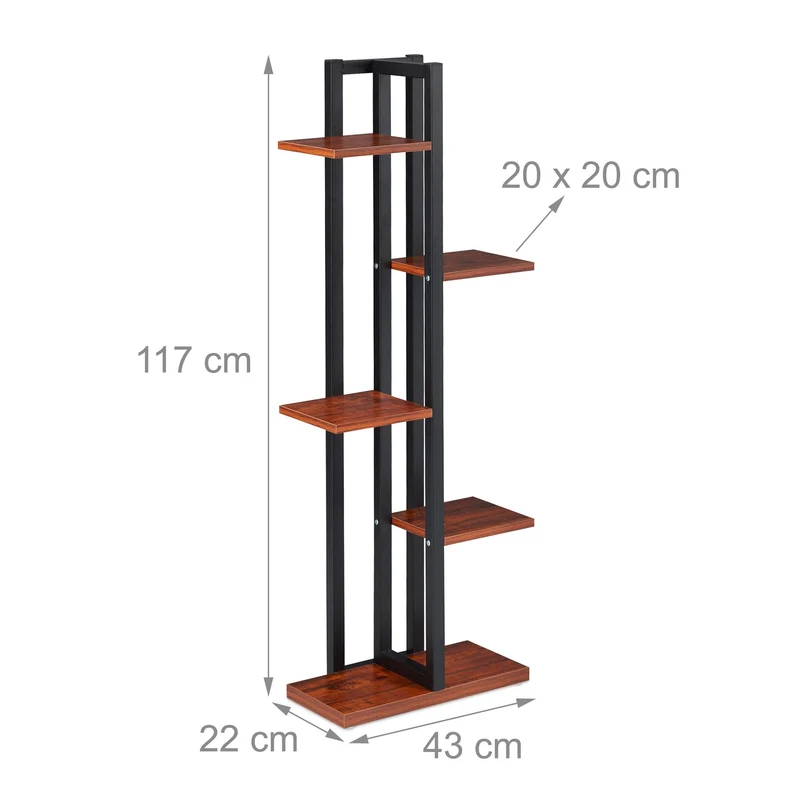 Étagère à plantes en escalier 117 x 43 x 22 cm supports robustes design contemporain en acier noir 13_0011044
