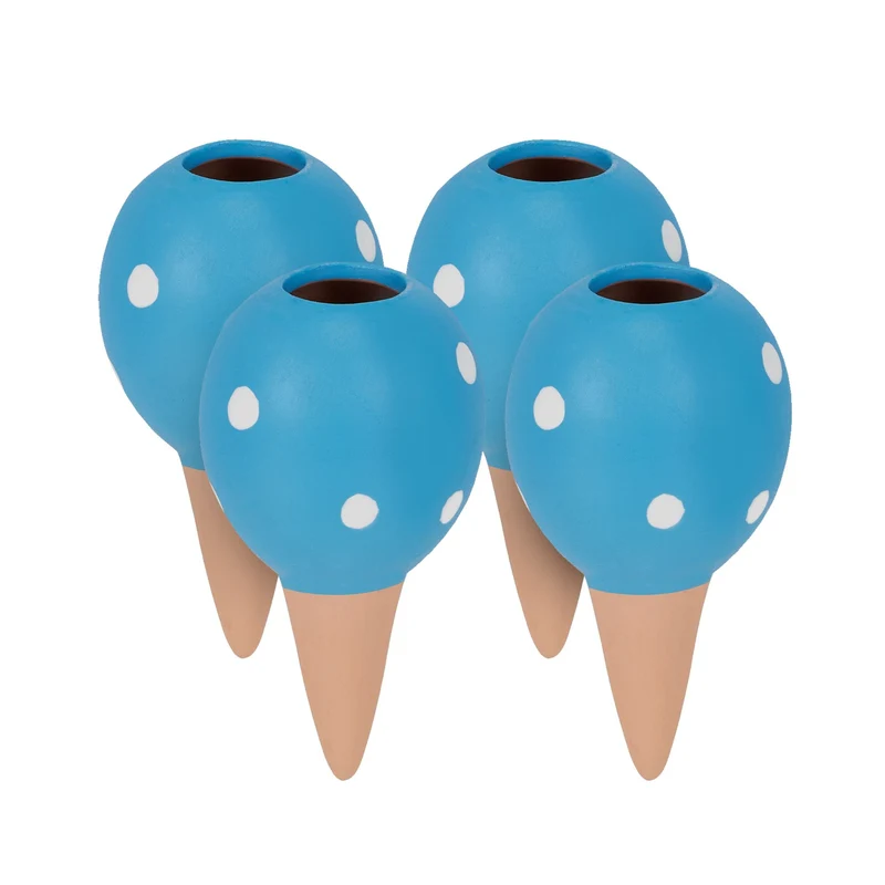 Lot de 4 cônes d'arrosage en terre cuite décoratifs pour plantes en argile bleu 13_0012588
