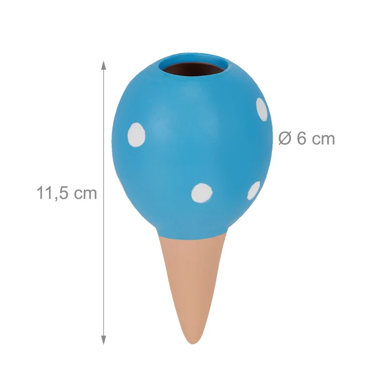Lot de 4 cônes d'arrosage en terre cuite décoratifs pour plantes en argile bleu 13_0012588