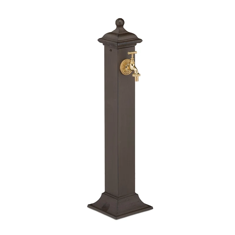 Fontaine décorative pour jardin ou terrasse avec robinet doré style nostalgique 70 x 40 x 25 cm en résine marron foncé 13_0015664
