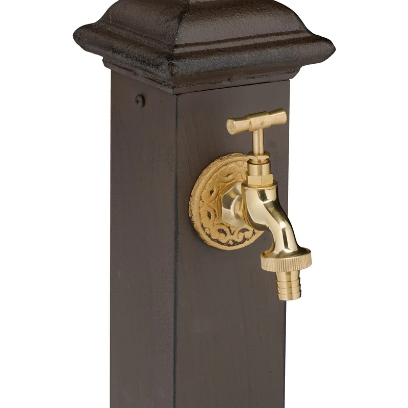 Fontaine décorative pour jardin ou terrasse avec robinet doré style nostalgique 70 x 40 x 25 cm en résine marron foncé 13_0015664