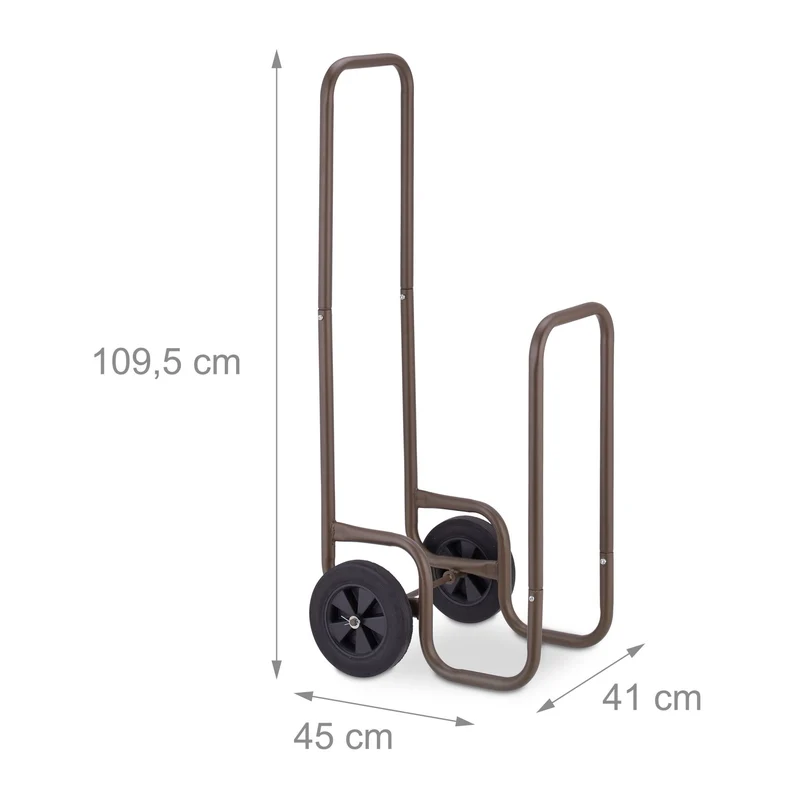 Chariot à bûches fonctionnel pour jardin ou intérieur 100 x 40 x 40 cm rangement pratique sur roues en acier marron 13_0013927