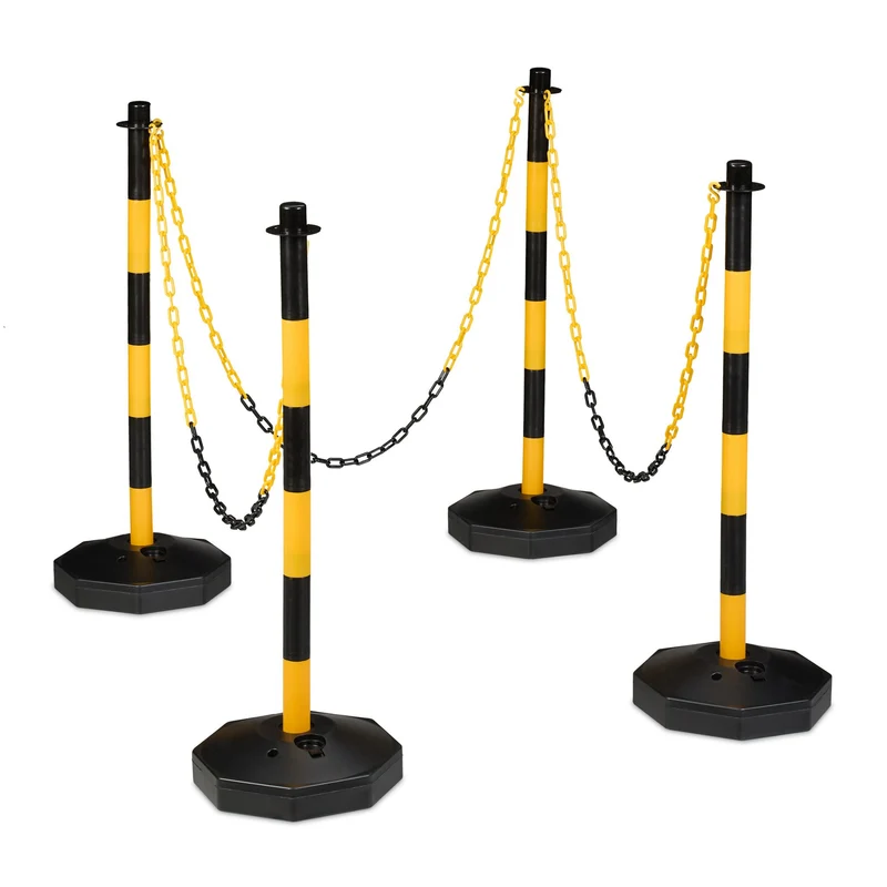 Lot de 4 poteaux de signalisation avec chaînes délimitation sécurité intérieur extérieur 120 x 10 cm en plastique jaune 13_0015490