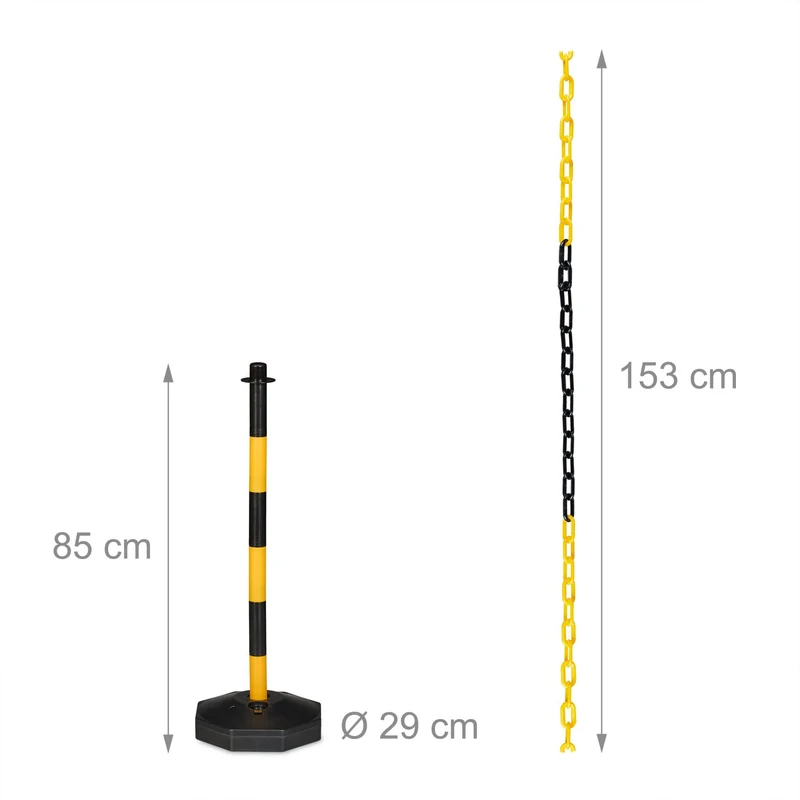 Lot de 4 poteaux de signalisation avec chaînes délimitation sécurité intérieur extérieur 120 x 10 cm en plastique jaune 13_0015490