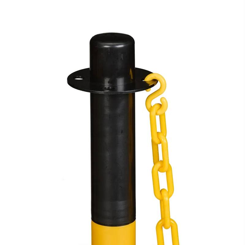 Lot de 4 poteaux de signalisation avec chaînes délimitation sécurité intérieur extérieur 120 x 10 cm en plastique jaune 13_0015490