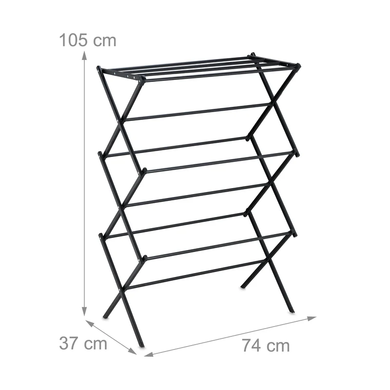Étendoir à linge pliable peu encombrant pratique 105 x 74 x 37 cm en acier blanc 13_0016941