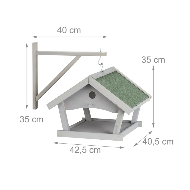 Mangeoire à oiseaux décorative jardin balcon design fonctionnel 30 x 20 x 15 cm en bois naturel 13_0011161