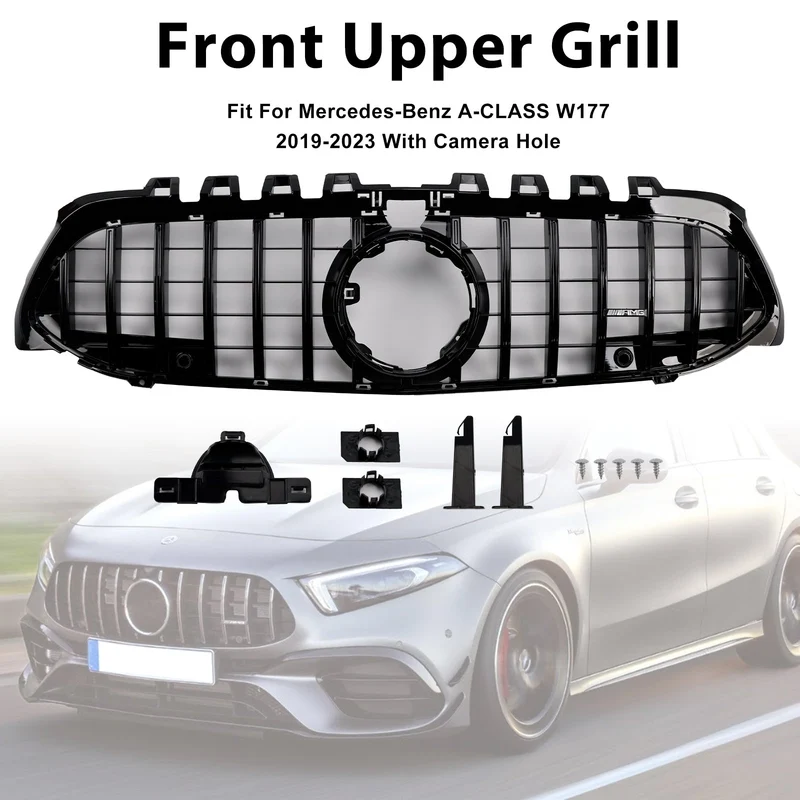 Grille Pare-Chocs GT Noir Mercedes Classe A W177 2019-2023 avec visserie