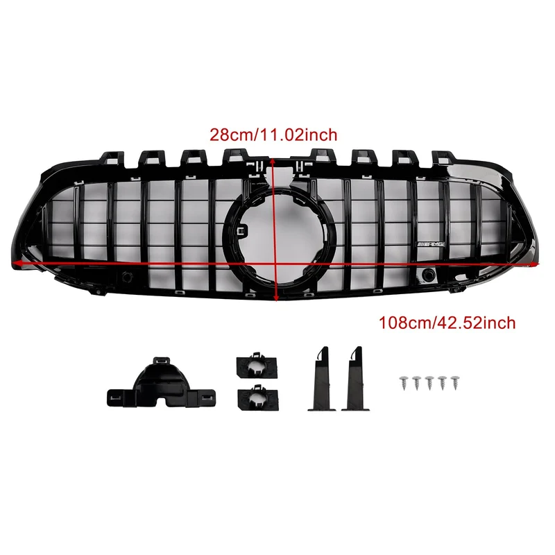 Grille Pare-Chocs GT Noir Mercedes Classe A W177 2019-2023 avec visserie