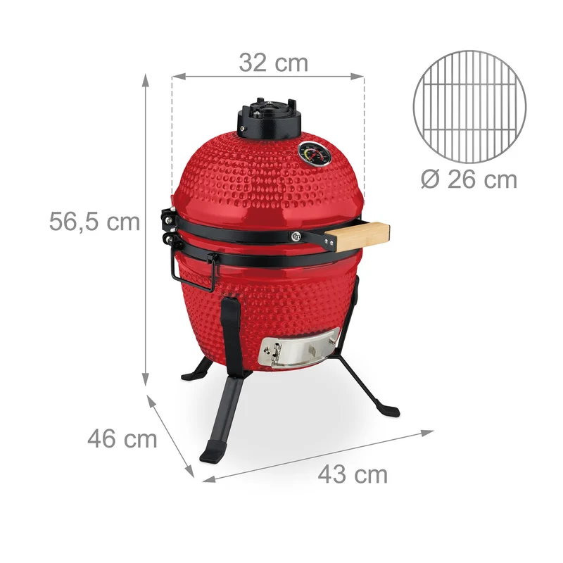 Gril barbecue polyvalent cuisson précise 56,5 x 43 x 46 cm en céramique rouge 13_0016747